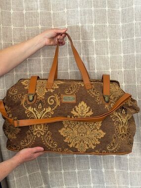 🤩Vintage JM New York Tapestry Chenille Carpet Bag~Mary Poppins Weekender 💼 🌿